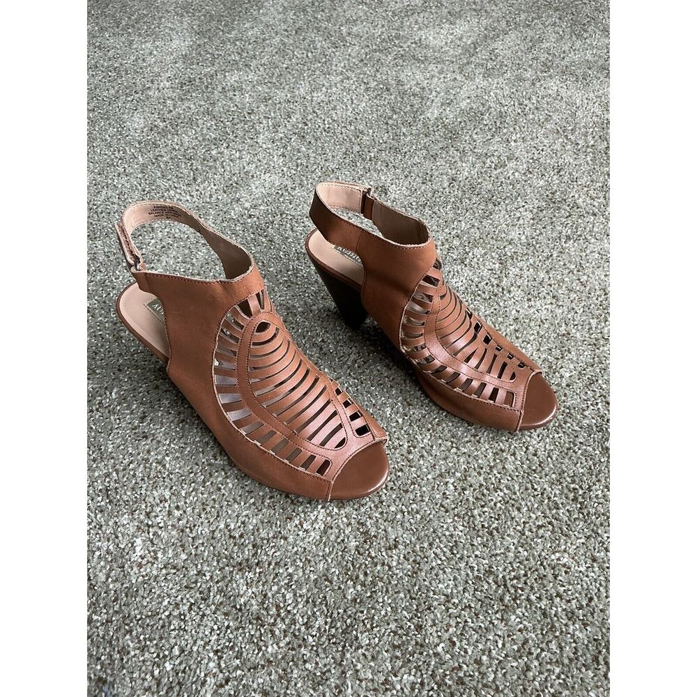 Audrey Brooke‎ Open Toe Heels 3 In Tan Zip’s And Buckle Size 9 M